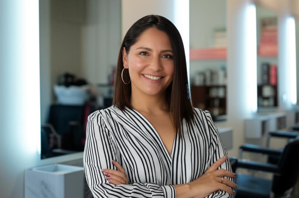 Professional salon owner managing appointments
